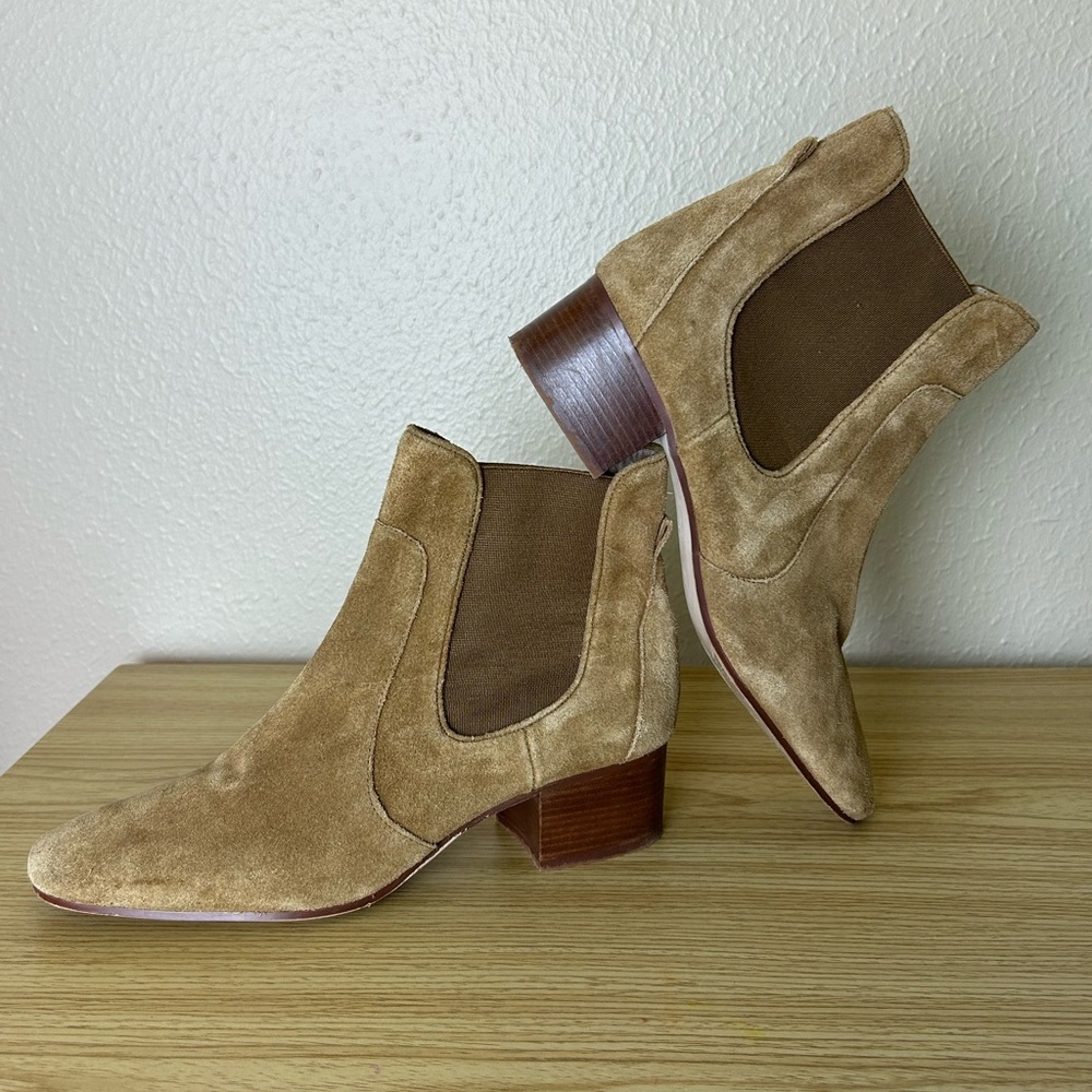 ZARA real suede tan ankle chelsea boots - Picture 2 of 9